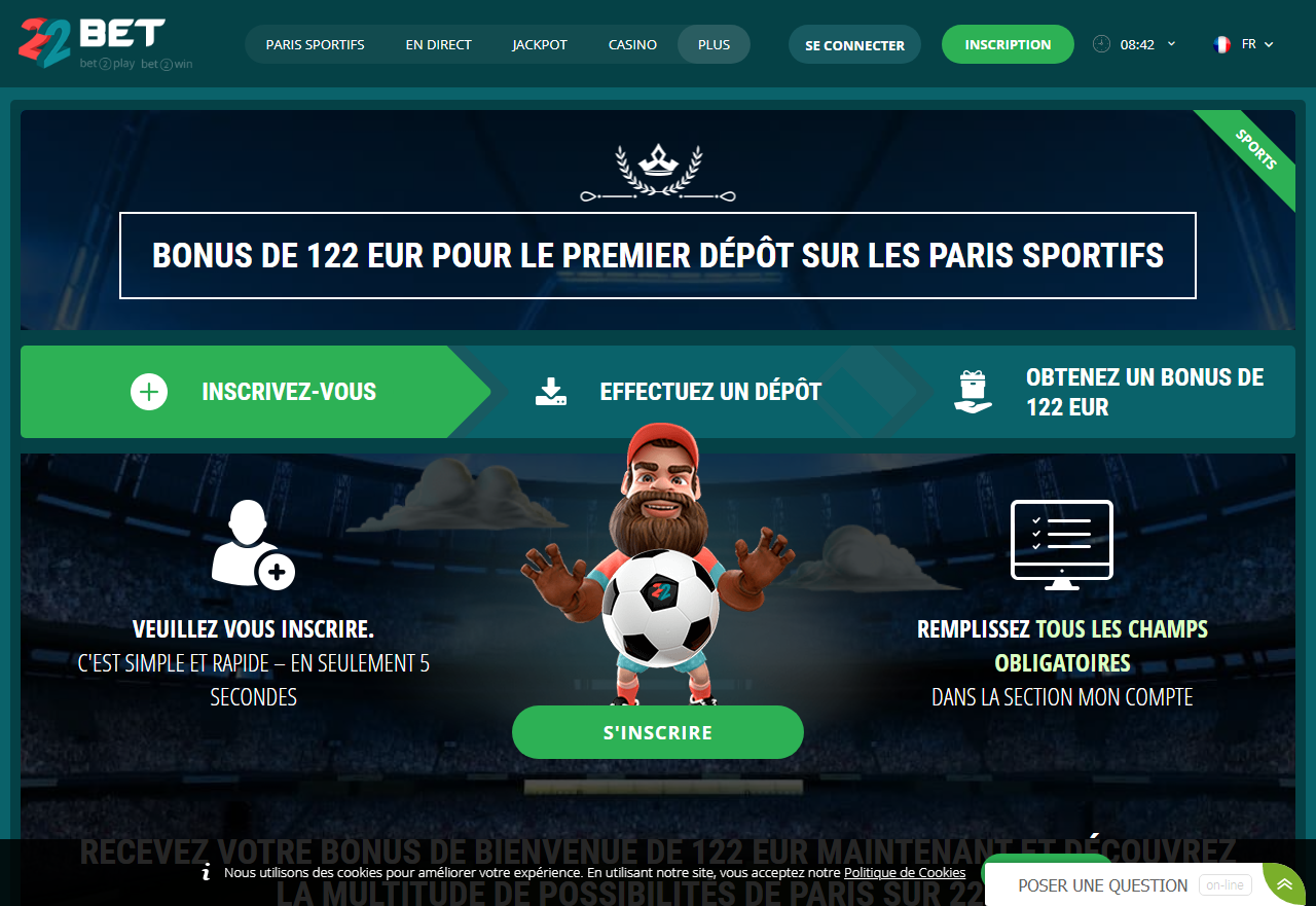 22Bet Bonus sur le premier dépôt pour les paris sportifs